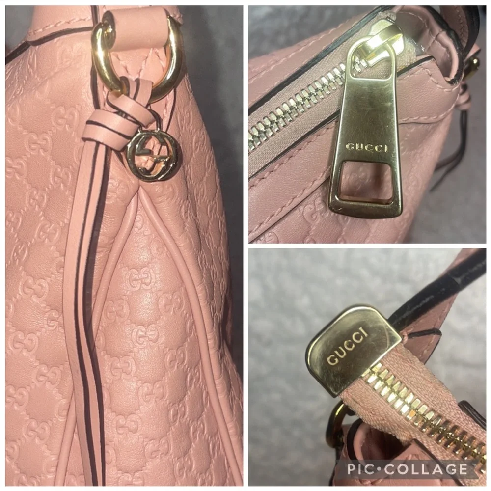 Gucci GG Microguccissima Monogram Bree Pink Leather Hobo Zip Shoulder Bag Purse